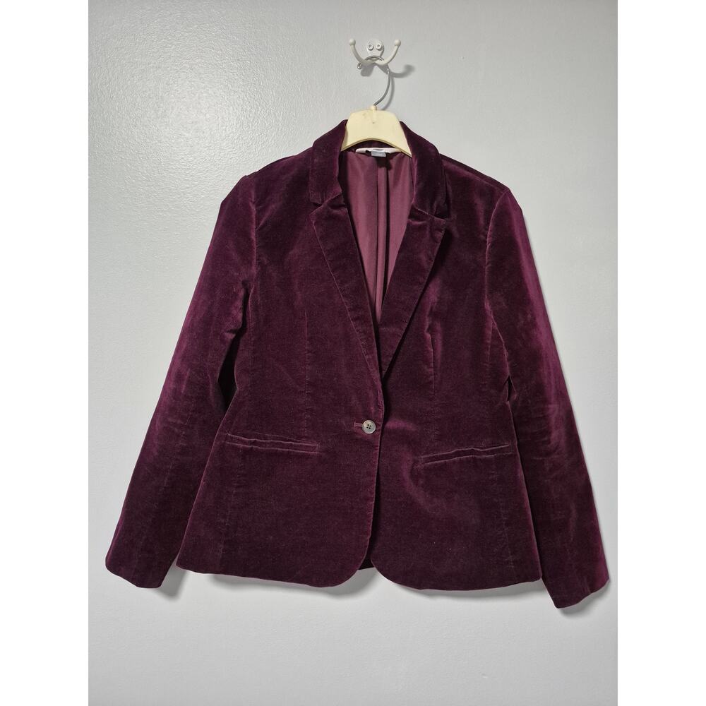 Old Navy Burgundy Velour Jacket Women's Medium Single Vent Single Button Fitted